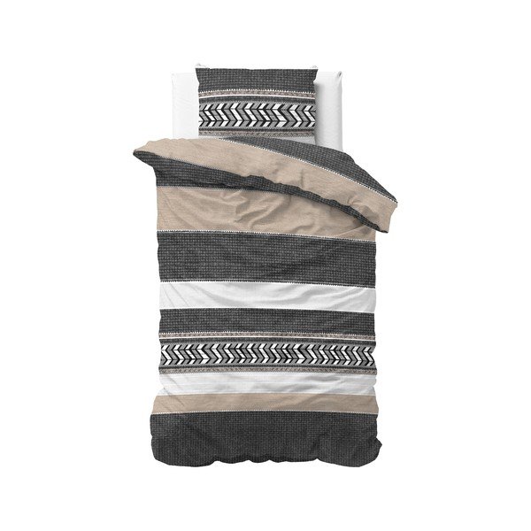 Šedé bavlněné povlečení na jednolůžko Pure Cotton Northern Stripe, 140 x 200/220 cm