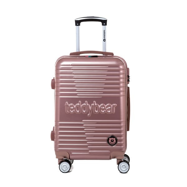 Růžový cestovní kufr na kolečkách s kódovým zámkem Teddy Bear Varvara, 44 l