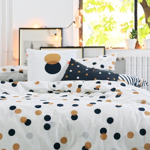 Valge puuvillane tekikott 140x200 cm Golden dots – Blanc-image-2