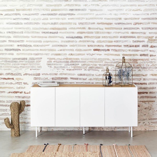 Madal tammedekooriga kummut valge-puiduvärvi 165x78 cm Arista – Teulat-image-1