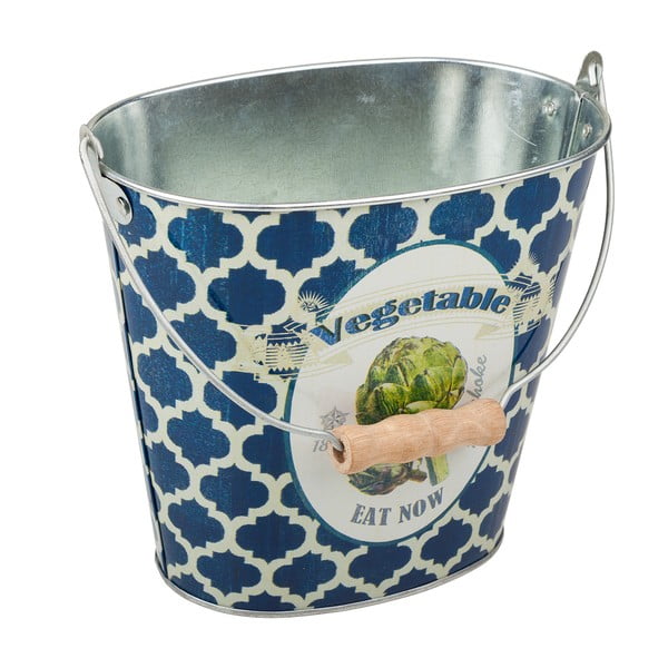 Modrý kovový kyblík Vegetables, výška 15,5 cm