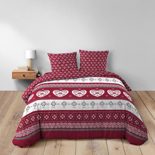 Punane pikendatud puuvillane voodipesu kaheinimesevoodile 240x220 cm Alpage - douceur d'intérieur-image-1