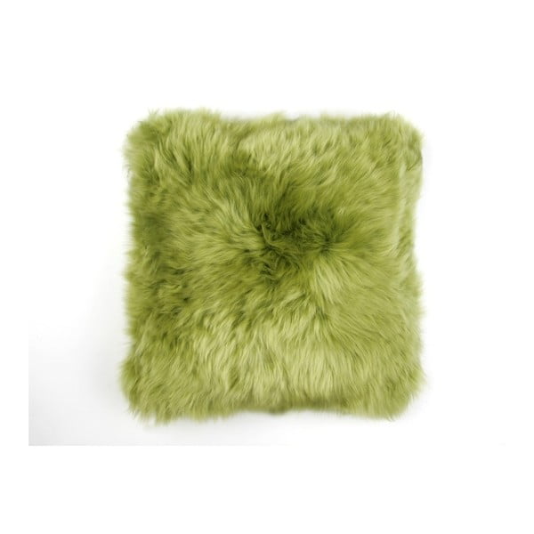 Limetkově zelený vlněný polštář z ovčí kožešiny Auskin Kaine, 35 x 35 cm