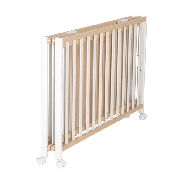 Ratastel kokkupandav valge-puiduvärvi võrevoodi 60x120 cm 60x120 cm Fold up - Roba-image-3