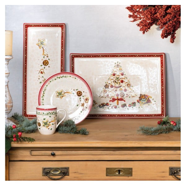 Punane ja beež portselanist serveerimistaldrik jõulumotiividega Villeroy & Boch, 39,7 x 17,3 cm - Villeroy&Boch