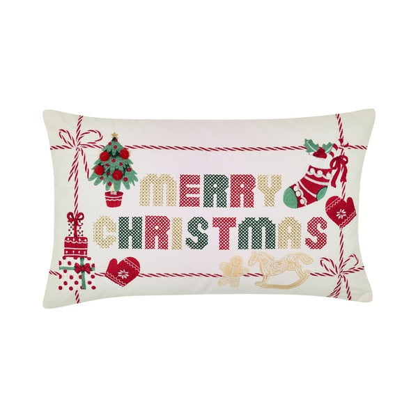 Puuvillane jõulumotiiviga dekoratiivpadi 30x50 cm Merry Christmas Cross Stitch - Catherine Lansfield
