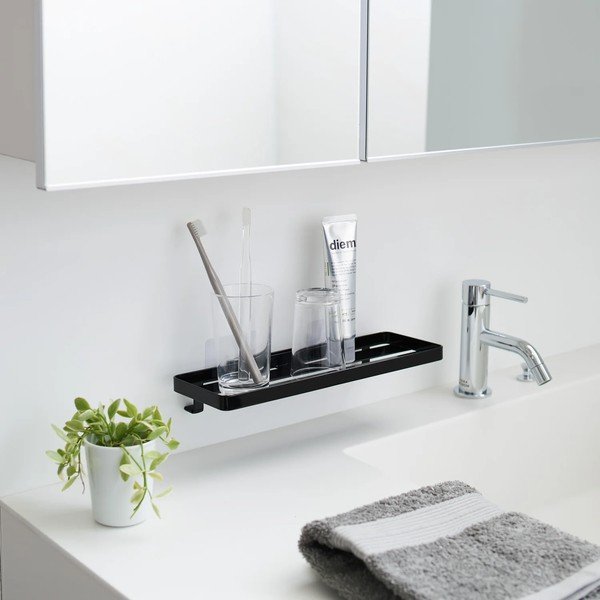 Mattmust terasest vannitoa riiul (ilma puurimiseta) Film Hook - YAMAZAKI-image-1