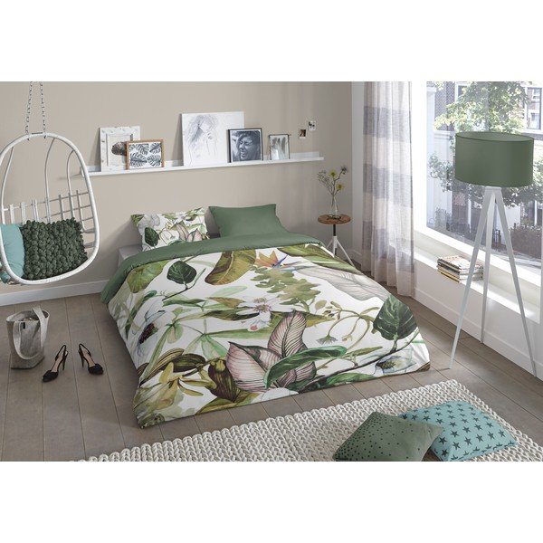 Flanell voodipesu üheinimesevoodile Flora Leaves - Good Morning-image-1