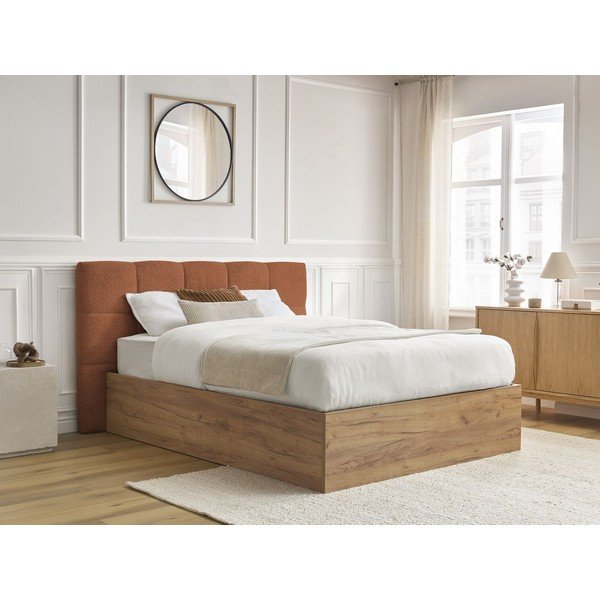 Polsterdatud/puitlaastplaadist kaheinimesevoodi panipaigaga ja liistudest raamiga 180x200 cm terrakota värvi Kumo - Bobochic Paris-image-4