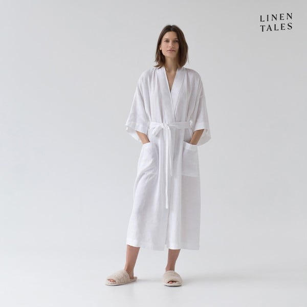 Valge linasest riidest hommikumantel suurus L/XL Summer - Linen Tales
