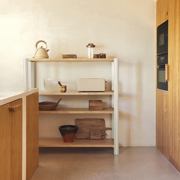 Kreemikas/hele naturaalne riiul tammepuust dekooriga 126x128x43 cm Bona - Teulat-image-1