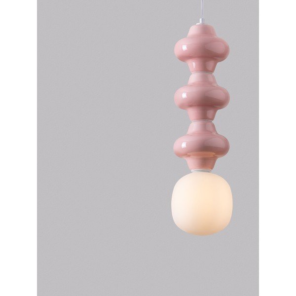 Valge/heleroosa keraamiline ripplamp klaasist varjuga, ø 18 cm Clio - Nova Luce-image-1