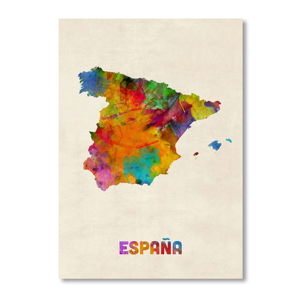 Plakát s pestrobarevnou mapou Španělska Americanflat Art, 60 x 42 cm
