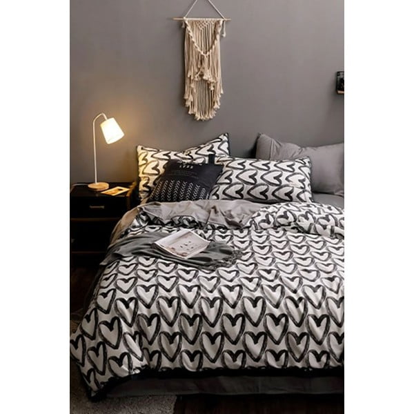 Valge ja hall puuvillane ühekohaline voodipesu koos linaga 160x220 cm - Mila Home