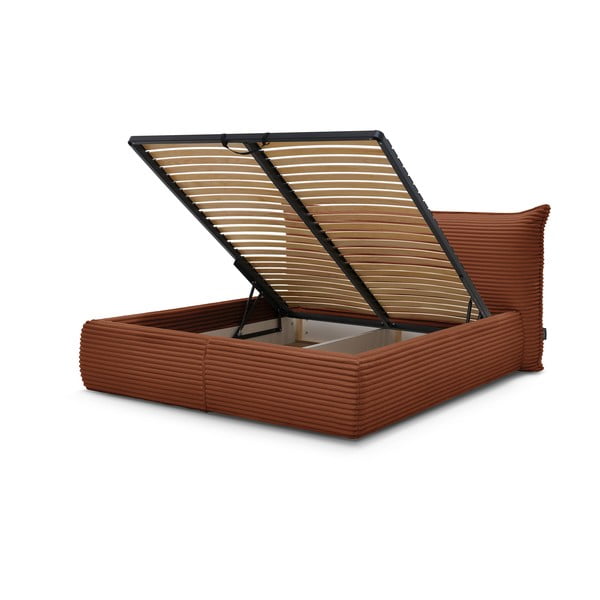 Tellisevärvi polsterdatud kaheinimese voodi koos voodipõhja ja panipaigaga 160x200 cm Jade - Bobochic Paris-image-3