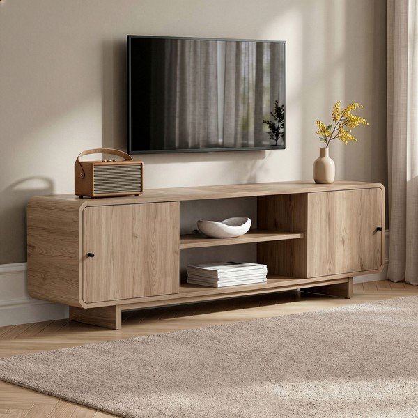 Heleda naturaalse tammepuust televiisorilaud 180x52x34 cm Mirel - Nordure-image-3