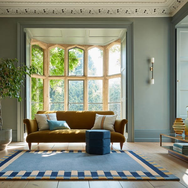 Sinine käsitsi kootud villane vaip 200x290 cm Kai Wool Border - Flair Rugs-image-1