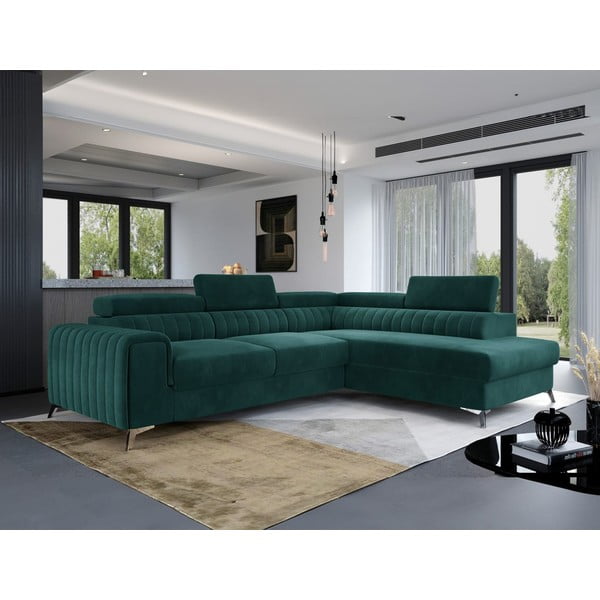 Roheline sametist lahtikäiv/sahtliga nurgadiivan (parem nurk/L-kujuline) Laurence – ELTAP-image-1