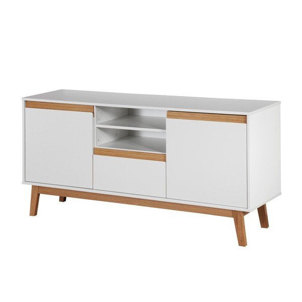 Bílá komoda s podnožím a dřevěnými detaily Dřevotvar Ontur 12-image-1