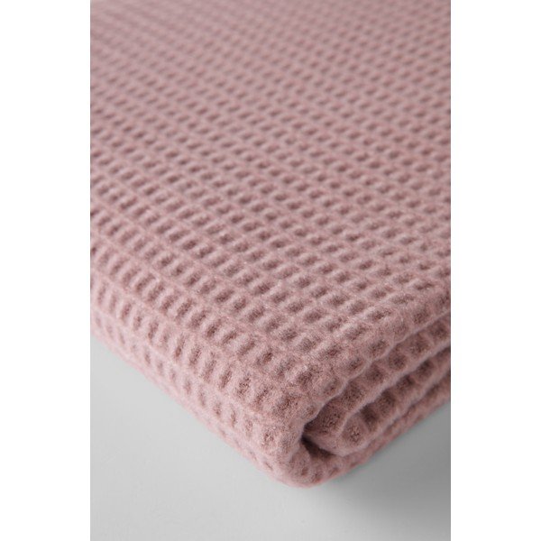 Roosa pleed puuvilla seguga 140x180 cm Basics Waffle – Euromant-image-3