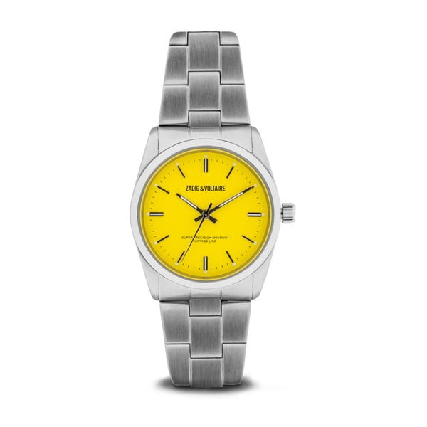 Dámské hodinky stříbrné barvy se žlutým ciferníkem Zadig & Voltaire