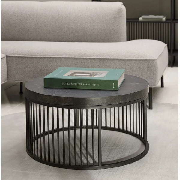Must ümmargune marmori imitatsiooniga diivanilaud ø 65 cm Strington - Actona-image-1