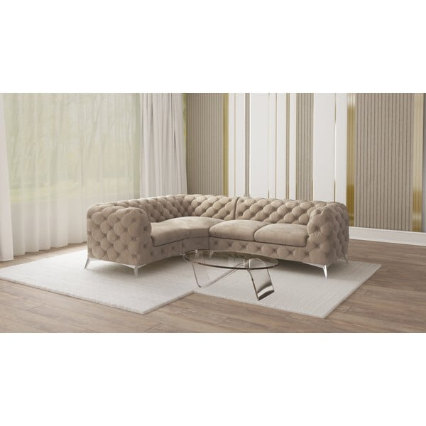 Hall-beež sametist nurgadiivan (vasak nurk / L-kujuline) Chelsea – Ropez-image-1