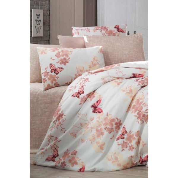 Valge-pruun pikendatud kahekohaline voodipesu koos linadega Butterfly - Mila Home