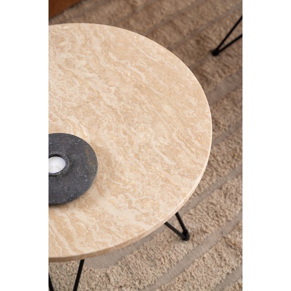 Beež ümmargune marmorimitatsiooniga diivanilaud ø 55 cm Prunus - Actona-image-2