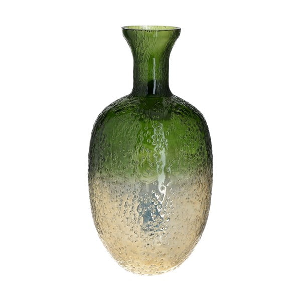 Zeleno-zlatá skleněná váza InArt Crackles, výška 30 cm