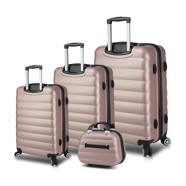 Sada 3 růžových cestovních kufrů na kolečkách s USB porty a příručního kufříku My Valice RESSO Travel Set