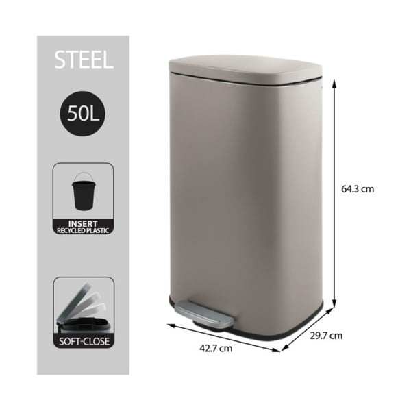 Hallikaspruun terasest prügikast 50 l Akira - Spirella-image-3