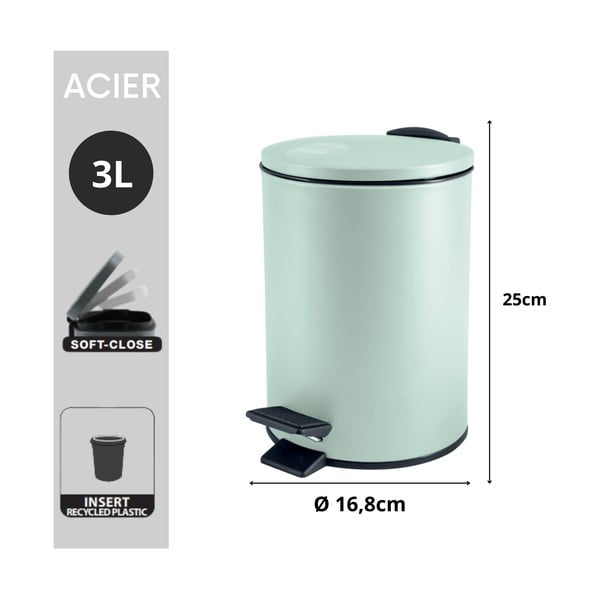 Piparmündivärvi terasest prügikast 3 l Adelar - Spirella-image-3