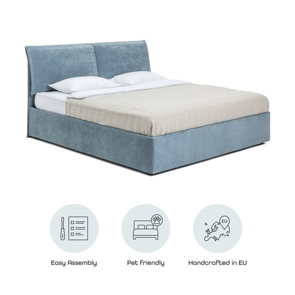 Sinine polsterdatud kaheinimesevoodi koos voodipõhja ja panipaigaga 160x200cm Thessa Pillow - Bonami Selection-image-4