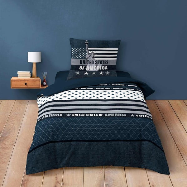 Tumesinine puuvillane voodipesu ühekohalisele voodile 140x200 cm States - douceur d'intérieur-image-4