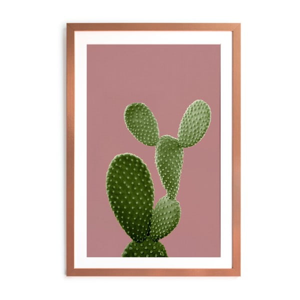 Nástěnný obraz ze sambového dřeva Surdic Pink Green Cactus, 40 x 60 cm