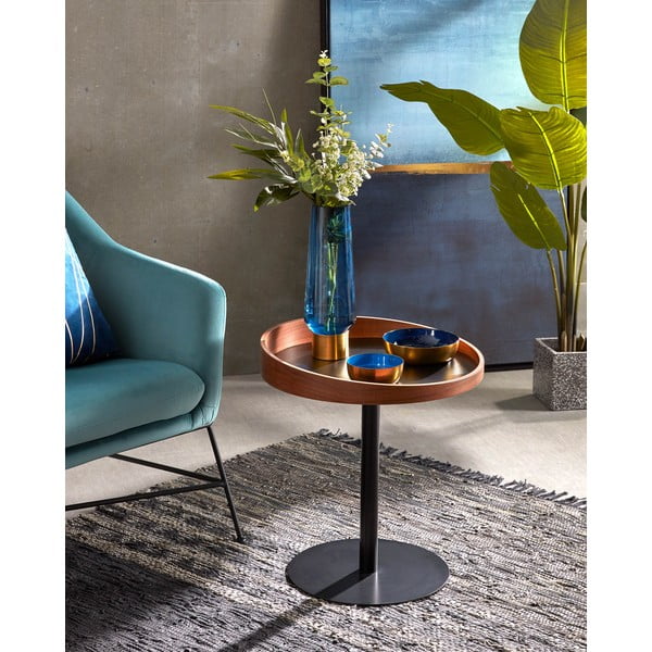 Ümmargune pähklipuu dekooriga laud ø 46 cm Kaori - Kave Home-image-1