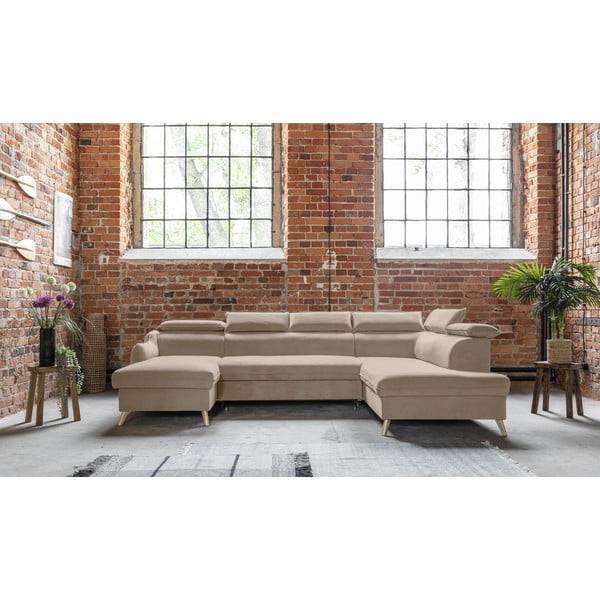 Beež sametist U-kujuline nurgadiivan (parem nurk) Sweet Harmony - Miuform-image-1