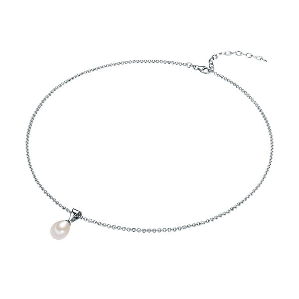 Stříbrný náhrdelník s bílou perlou Chakra Pearls, 42 cm