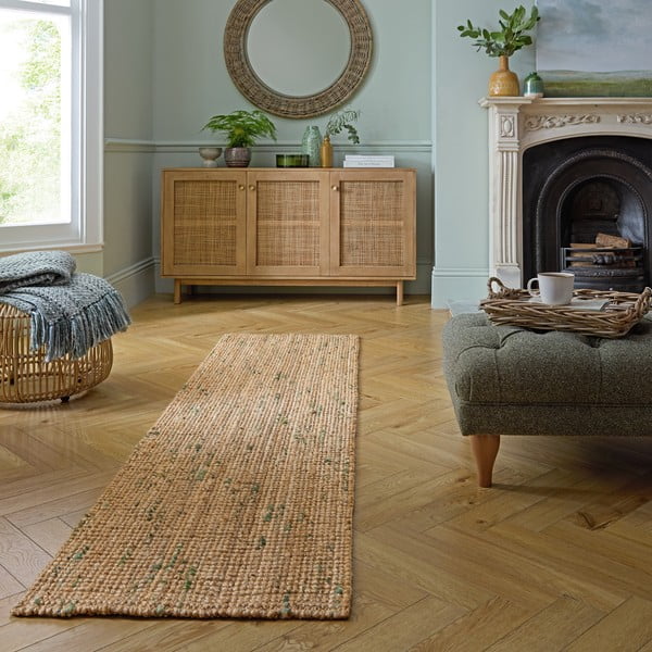 Roheline kahepoolne käsitsi kootud džuudist koridorivaip 60x230 cm Jute Boucle Green - Flair Rugs-image-1