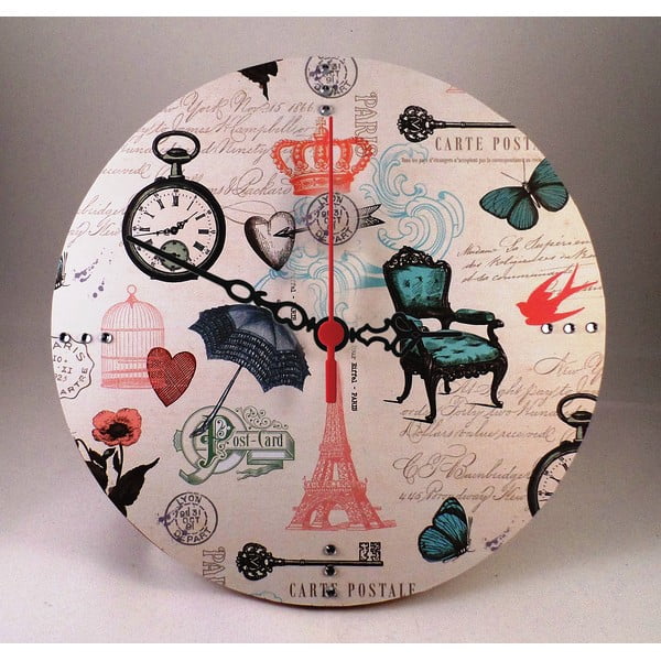 Nástěnné hodiny Carte Postale, 30 cm