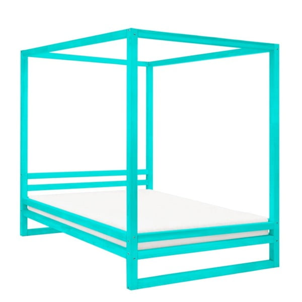 Tyrkysově modrá dřevěná dvoulůžková postel Benlemi Baldee, 200 x 190 cm