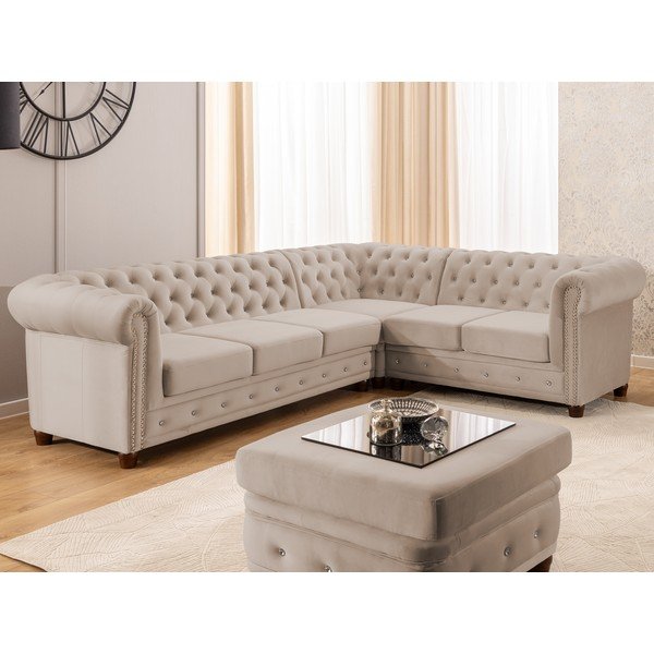 Beež sametist nurgadiivanvoodi (parem nurk/L-kujuline) York Blik - Ropez-image-1