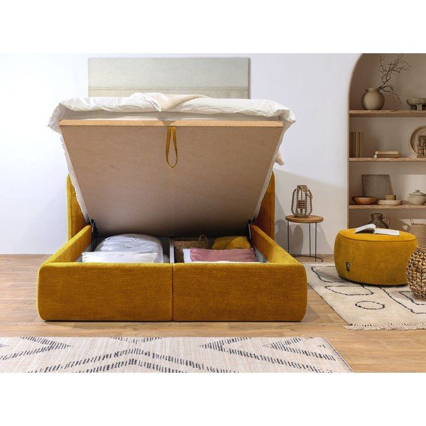 Kollane polsterdatud kaheinimesevoodi koos voodipõhja ja panipaigaga 160x200 cm Louise - Bobochic Paris-image-4