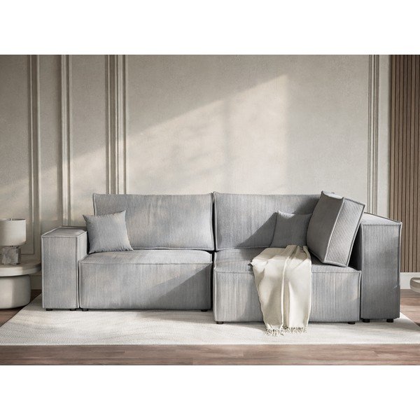 Hall velvetist diivanvoodi/panipaigaga nurgadiivan (parempoolne/L-kujuline) Tonga - Maison de Rêve-image-1