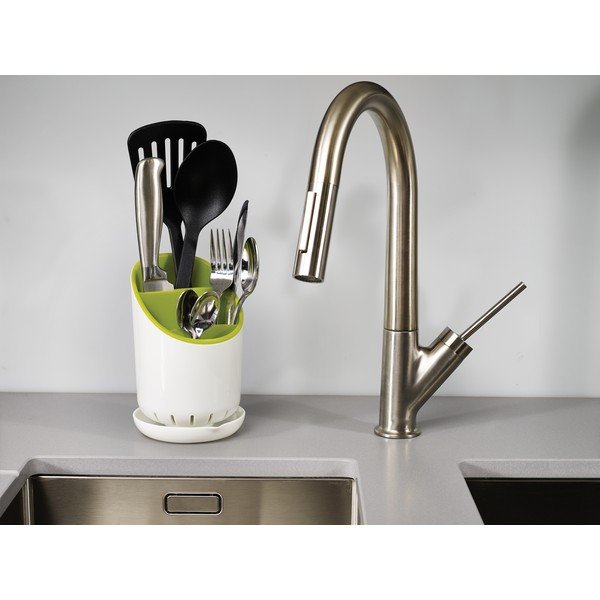 Bílo-zelený odkapávací stojánek na příbory a kuchyňské nástroje Joseph Joseph Dock-image-3