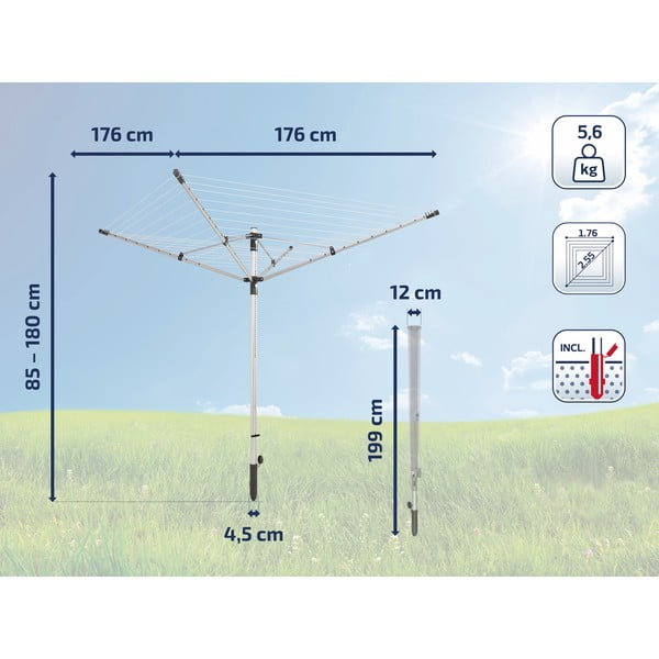 Hõbedane aia kuivatusrest 50 m LinoLift 500 - LEIFHEIT-image-2
