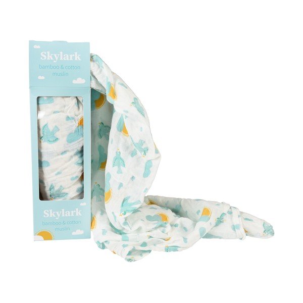 Valge-sinine musliinist mähkimistekk 120x120 cm Skylark - Rex London-image-3