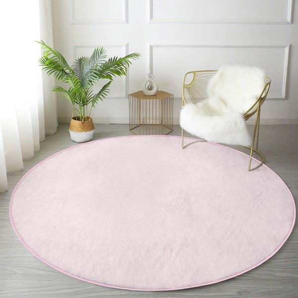 Heleroosa pestav ümmargune vaip, sobitub robottolmuimejaga ø 80 cm Comfort - Mila Home-image-1