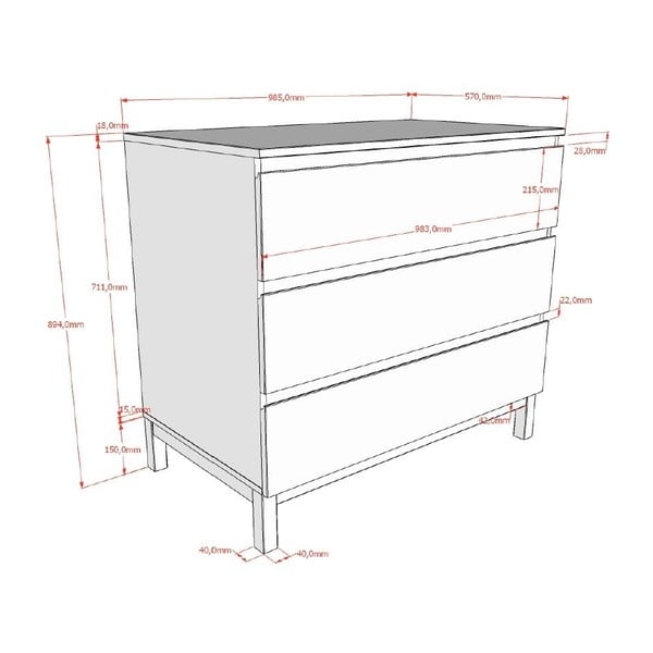 Valge laste kummut 99x89x57 cm Eva - Vipack-image-2